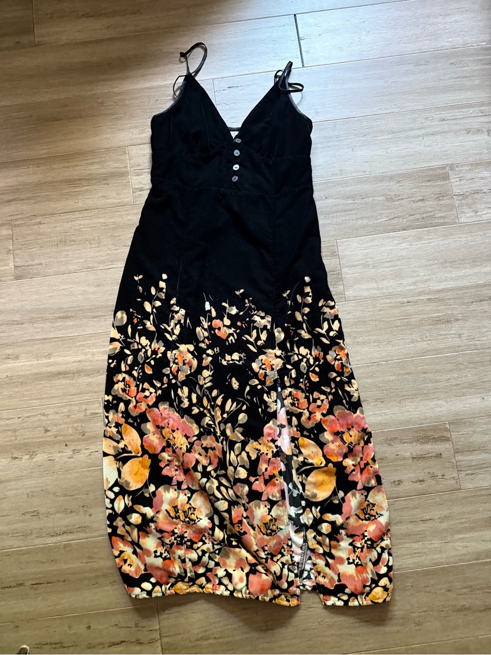 Urban Outfitters Black Maxi Dress with Peach Floral Hem